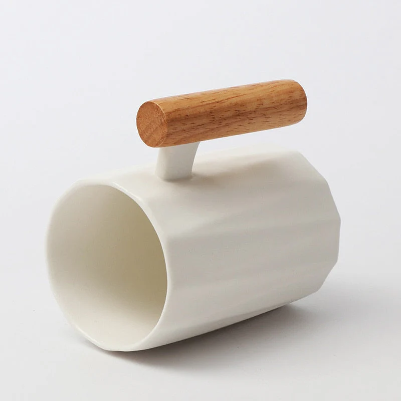 Wooden handle ceramic coffee mug,literary teacup Office Coffee Milk Cup Nordic Small Fresh Hand Ceramic Cup Drinkware gift 400ml - Image 5