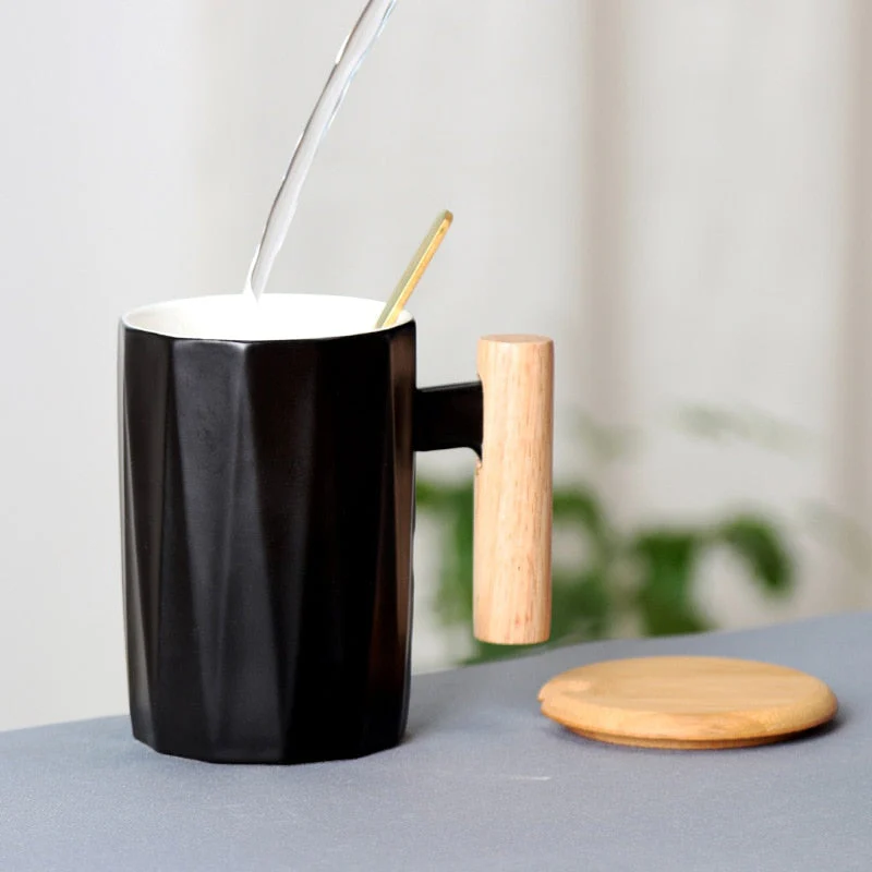 Wooden handle ceramic coffee mug,literary teacup Office Coffee Milk Cup Nordic Small Fresh Hand Ceramic Cup Drinkware gift 400ml - Image 6