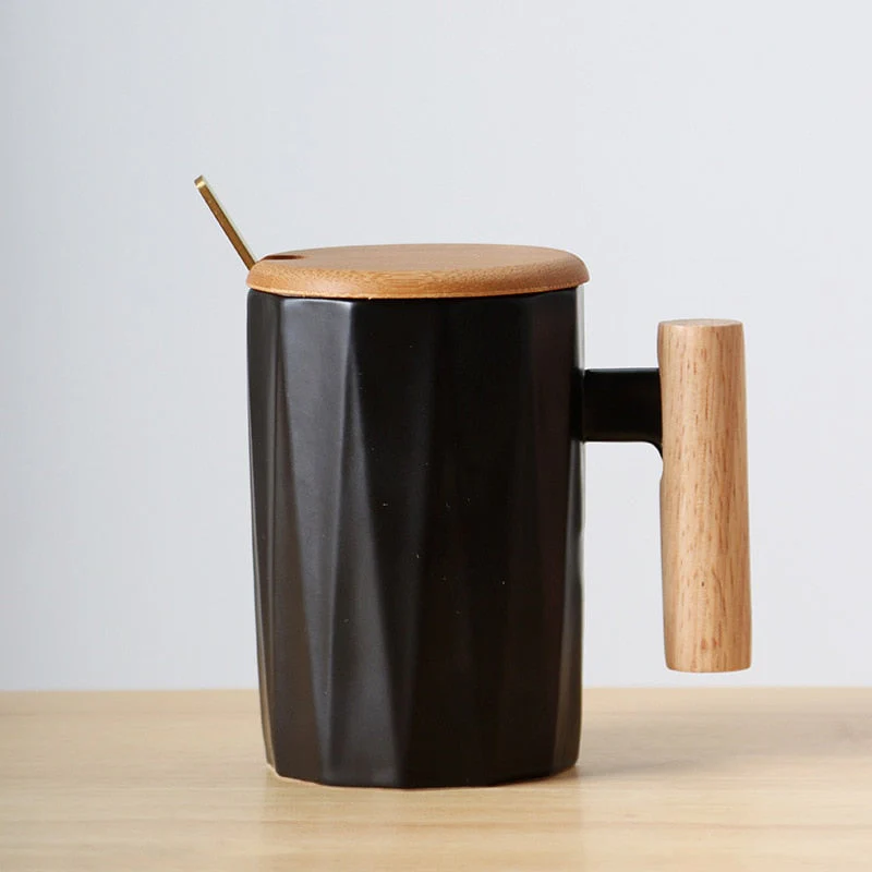Wooden handle ceramic coffee mug,literary teacup Office Coffee Milk Cup Nordic Small Fresh Hand Ceramic Cup Drinkware gift 400ml - Image 8