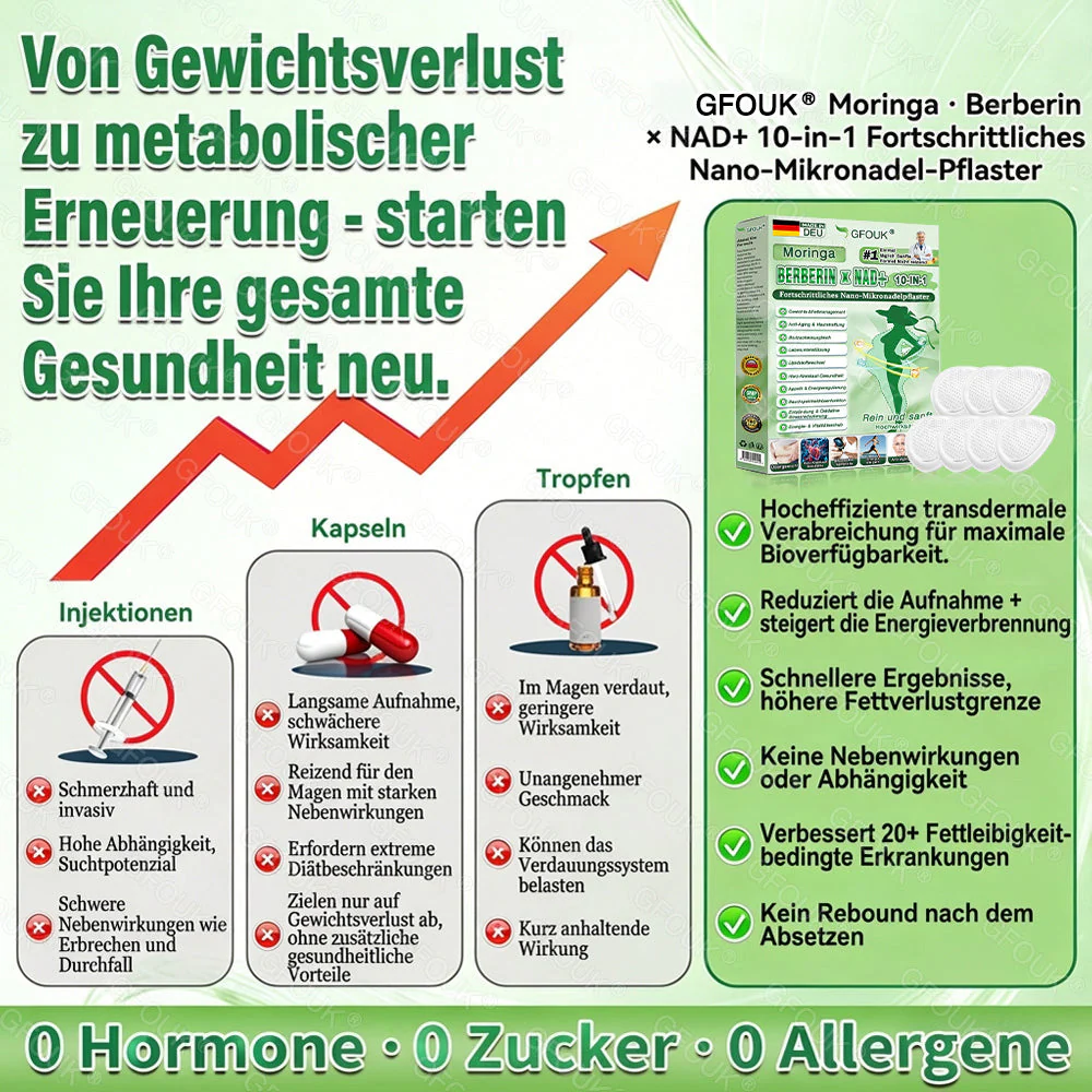 🇩🇪Offizieller Shop | 💥🔥 GFOUK® Moringa Berberinex NAD+ 10-in-1 Nano-Mikronadel-Patch (Nur einmal täglich, sichtbare Veränderungen in 7 Tagen) ✅ Für Übergewicht, lockere Haut, Diabetes, Schlafapnoe, Gelenkprobleme und mehr - Image 5